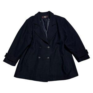 Stephanie Mathews Woman VINTAGE 90s Blue Luxury Designer WOOL Pea Coat 2XL